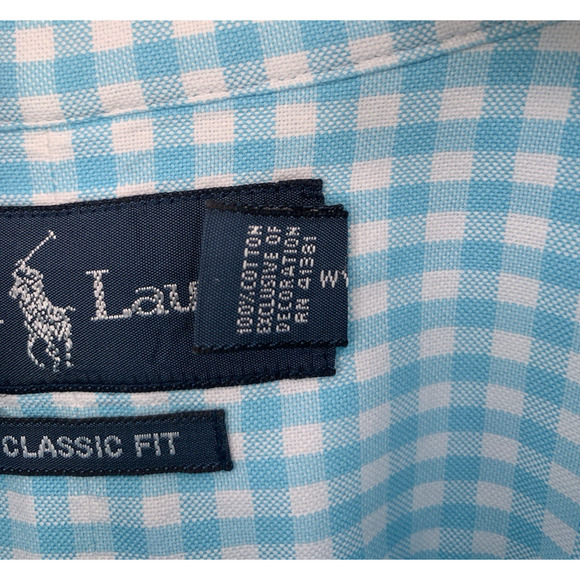 Ralph Lauren Men's 3XB Blue Gingham Oxford Short Sleeve Button Down Shirt - Picture 7 of 9